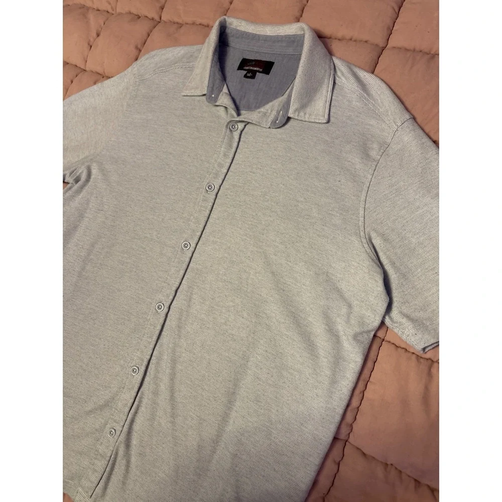 Johnston & Murphy Men Light Blue Short Sleeve Button Down Shirt J&M Flex, Size L